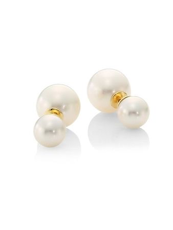 Yoko London 18K Yellow Gold & 13-14MM White Pearl Two-Sided Earrings | SaksFifthAvenue