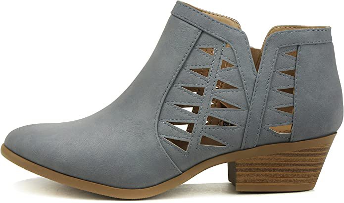 Amazon.com | SODA CHANCE Womens Perforated Cut Out Stacked Block Heel Ankle Booties (8, DUSTY BLUE NB, numeric_8) | Ankle & Bootie