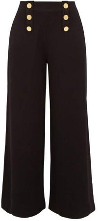 Button Embellished Wide Leg Trousers - Womens - Black