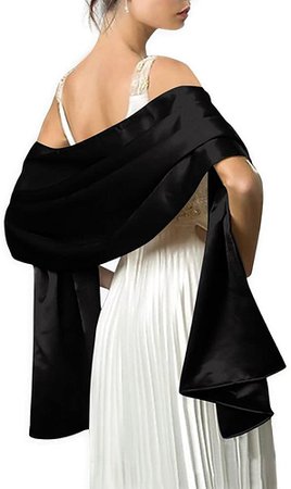 Satin Shawls and Wraps for Evening Dresses Bridal Party Special Occasion by Lansitina, Black, 95"L 26"W at Amazon Women’s Clothing store