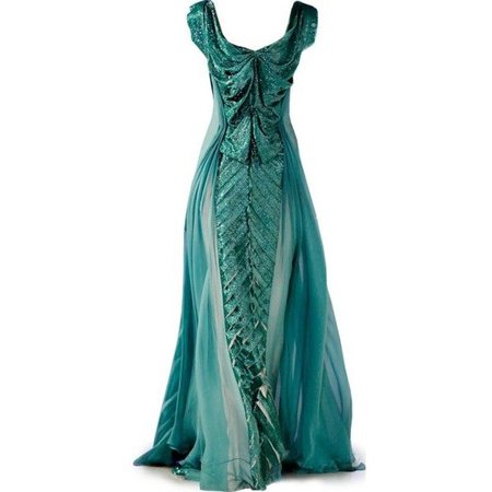 teal-green couture dress