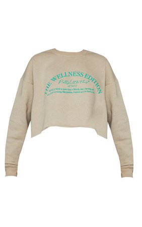 Plt Recycled Ecru Wellness Edition Crop Sweatshirt | PrettyLittleThing USA