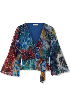 Alice + Olivia | Bray pleated tie-dyed silk-georgette wrap blouse | NET-A-PORTER.COM