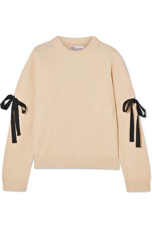 REDValentino | Bow-embellished ribbed cotton sweater | NET-A-PORTER.COM