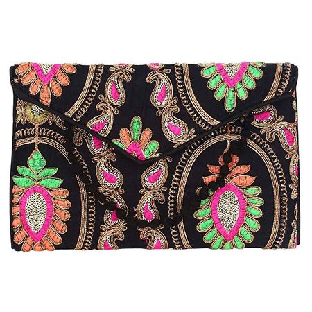 Brazeal Studio Women's Embroidered Fabric Ethnic Clutch Black: Handbags: Amazon.com