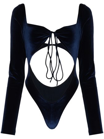 LaQuan Smith Front Tie Velvet Bodysuit - Farfetch