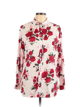 Divided by H&M 100% Viscose Floral White Red Long Sleeve Blouse Size 12 - 54% off | thredUP