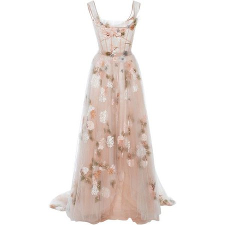 Light Pink Floral Embroidered Evening Gown