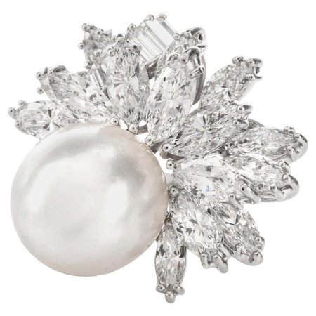 Diamond and Pearl Floral Platinum Cocktail Ring