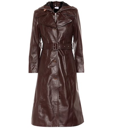 Hooded leather trench coat