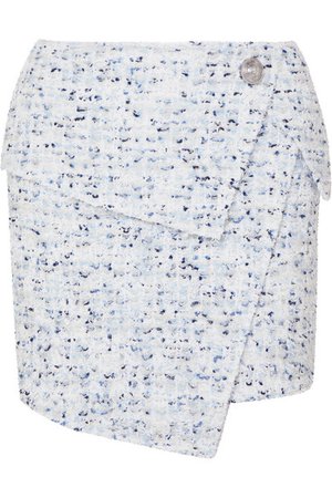 Balmain | Wrap-effect button-embellished metallic tweed mini skirt | NET-A-PORTER.COM