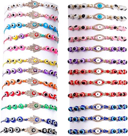 Amazon.com: 24/12 Pcs Evil Eye Bracelets Mexican Bracelets Hamsa Bracelet Set Protection Mal De Ojo Bracelets Gold Evil Eye Anklets Jewelry Gift for Women Girls Boys : Clothing, Shoes & Jewelry