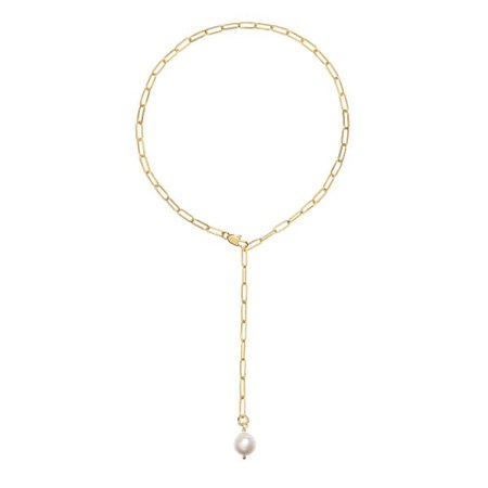 Alba Tie Gold Chain Necklace With Pearl Charm | Amadeus | Wolf & Badger