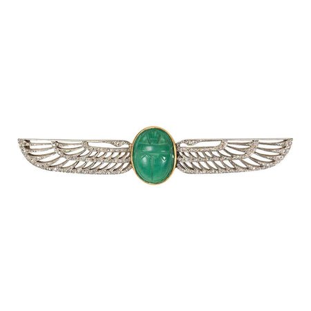Cartier 1920s Egyptian Revival Faience Scarab and Diamond Brooch at 1stDibs