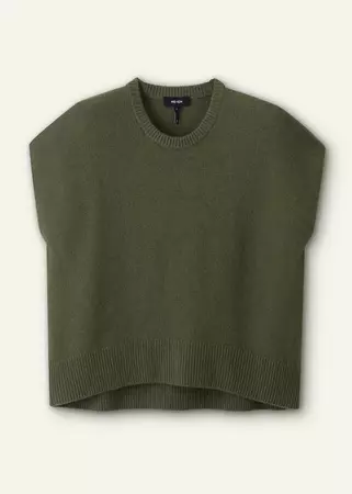 Lofty Cashmere Relaxed Curved Hem Sweater Vest Light Khaki