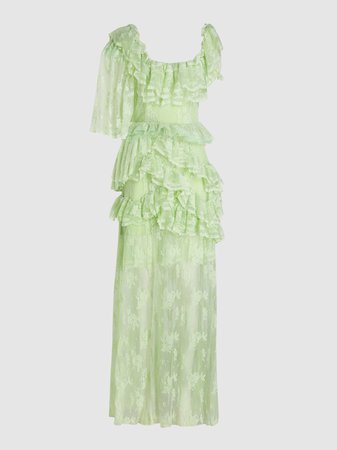 PREEN BY THORNTON BREGAZZI - Lexy Lace Floral Ruffled Nylon Maxi Dress | The Modist