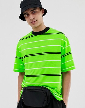 COLLUSION Unisex neon stripe t-shirt in green | ASOS