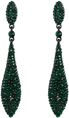 Amazon.com: EVER FAITH Women's Austrian Crystal Double Waterdrop Pierced Dangle Earrings Jet Color Black-Tone: Jewelry
