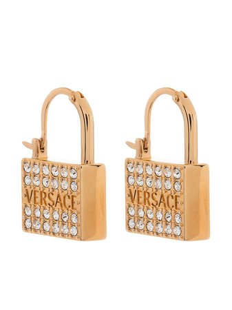 Shop Versace crystal-embellished padlock earrings with Express Delivery - FARFETCH