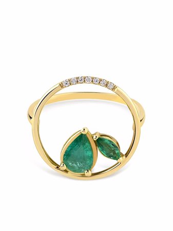 Shop Gfg Jewellery 18kt yellow gold Project 2020 emerald and diamond ring with Express Delivery - FARFETCH