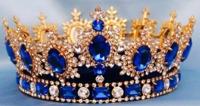 Gold with Blue and White Rhinestones Queen Crown