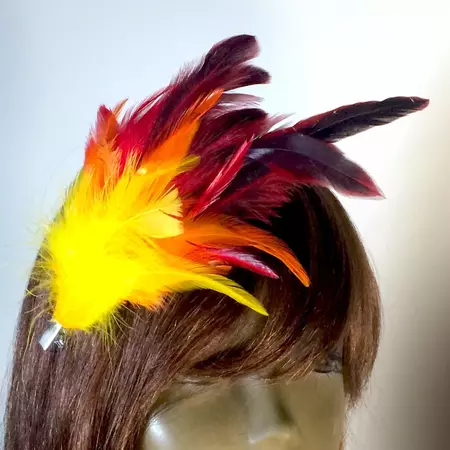 Phoenix Bird Feather Hair Clip Fascinator Red Orange Yellow - Etsy