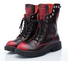 Black and red combat boots
