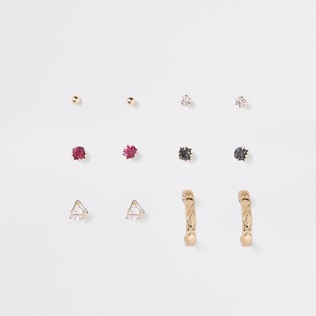 Rhinestone gold color earring multipack - Earrings - Jewelry - women
