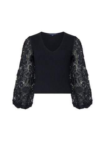 Loa Joss Sequin Lace Mix Top Black | French Connection US
