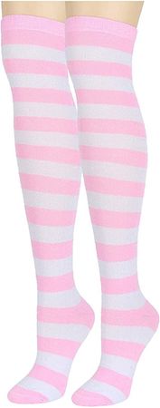 pink & white thigh highs