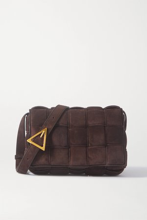 Dark brown Cassette padded intrecciato suede shoulder bag | Bottega Veneta | NET-A-PORTER
