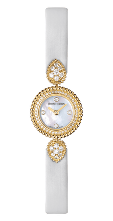 Boucheron, SERPENT BOHÈME Jewelry watch in yellow gold with diamonds, mother-of-pearl dial with 4 diamonds