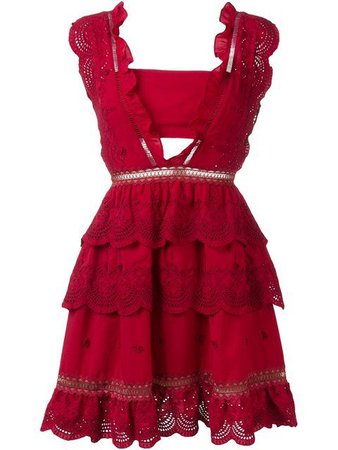 Self-portrait Tiered Broderie-anglaise Mini Dress In Raspberry-red | ModeSens