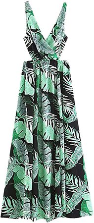 Floerns Women Sexy Sleeveless V-Neck Split Summer Beach Floral Print Maxi Dress at Amazon Women’s Clothing store