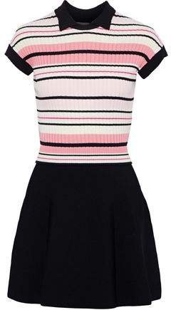 Striped Ribbed Cotton And Stretch-knit Mini Dress