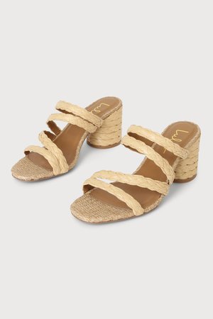 Natural High Heel Sandals - Raffia Sandals - Block Heels - Lulus