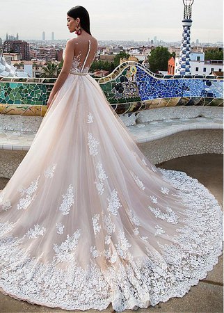 Buy discount Stunning Tulle & Satin Bateau Neckline 2 In 1 Wedding Dresses With Lace Appliques at magbridal.com