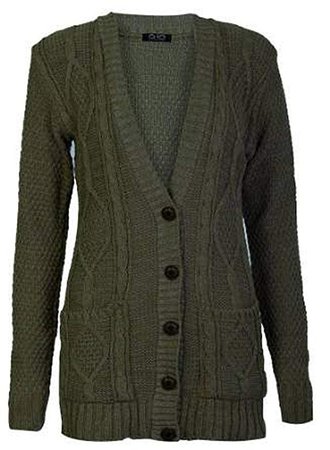 Olive-Green Cardigan (Cable-Knit)