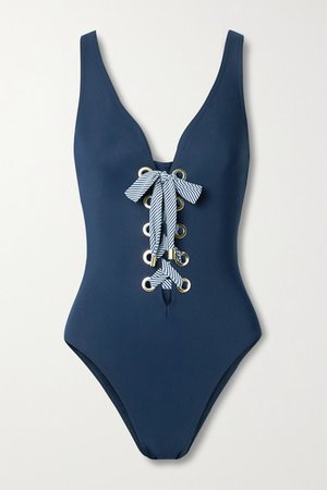 Maritta Lace-up Swimsuit - Navy