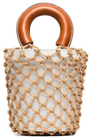 Staud white and brown moreau macrame and leather bucket bag