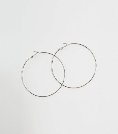 Silver Skinny Oversized Hoop Earrings | New Look