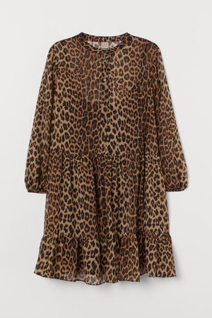H&M+ Chiffon Dress - Dark beige/leopard print - Ladies | H&M US