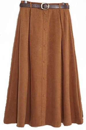 midi camel skirt button