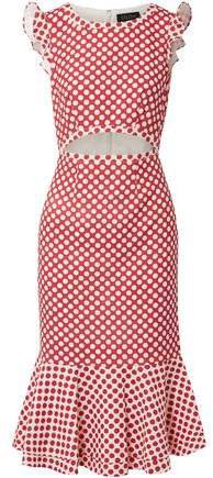 Cutout Polka-dot Stretch-crepe Dress