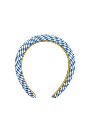Gingham blue, white and gold headband