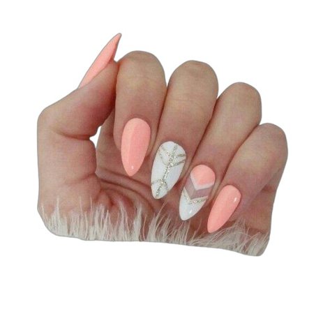 peach pink & white nails