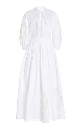 Embroidered Pleated Cotton Maxi Dress By Oscar De La Renta | Moda Operandi