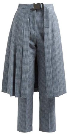 Pleated Skirt Panel Wool Blend Tweed Trousers - Womens - Blue Multi