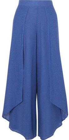 Edna Layered Linen-blend Voile Wide-leg Pants - Royal blue