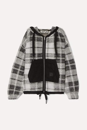 Shell-paneled Checked Cotton-blend Hoodie - Black